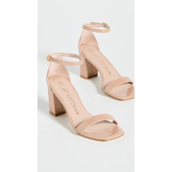 Stuart Weitzman Nudistcurve Patent Leather Block Heel Sandal Buckle Ankle S